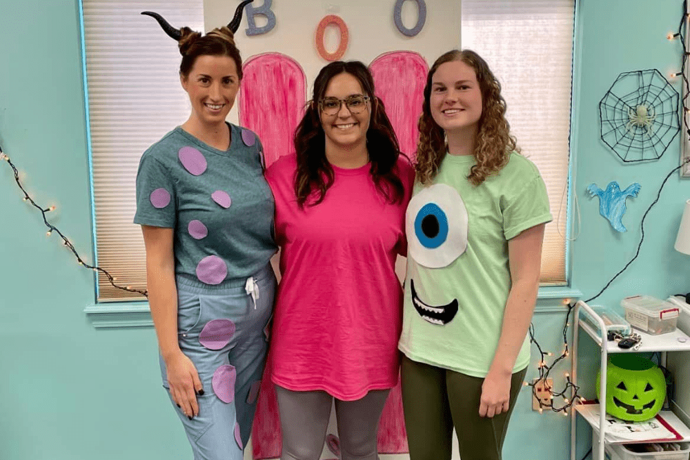 Jarvis Pediatric Therapy staff dressed up as Monsters Inc monsters for Halloween